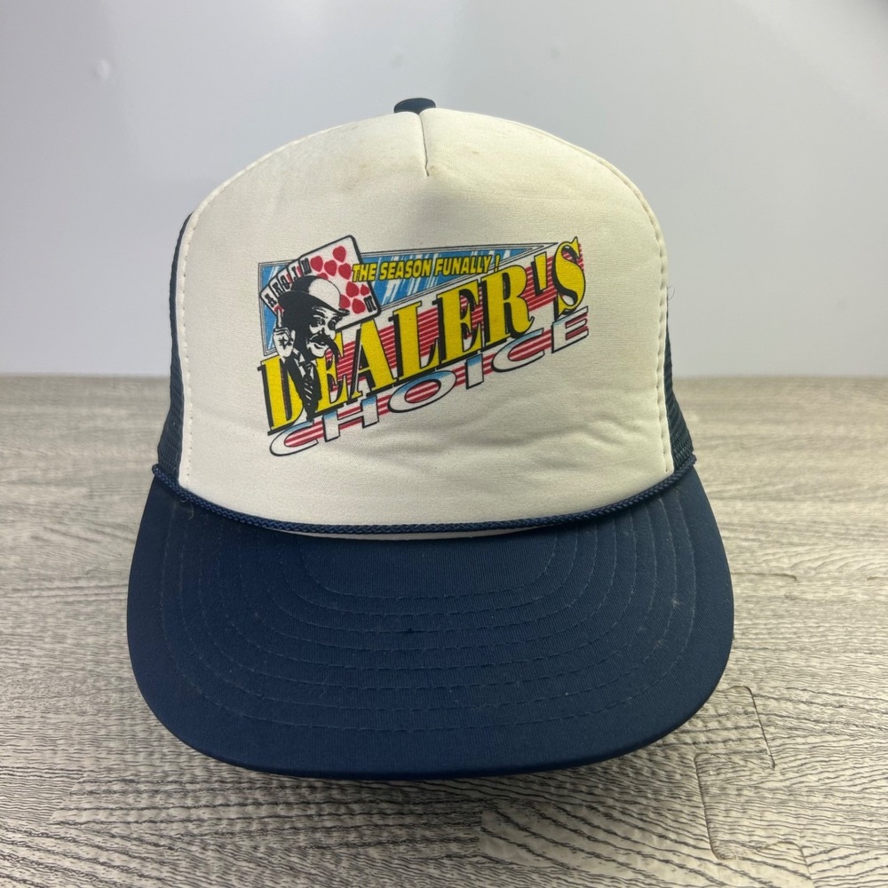 Vintage 90s Dealer's Choice Hat Cap Snap Back Adjustable White Casino Card Adult